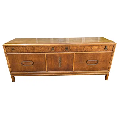 Pre-owned Thomasville Stylish Vintage  Burl Wood Drawers Walnut Credenza Mid-century In Brown