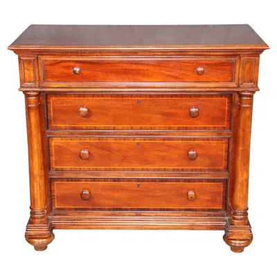 Pre-owned Thomasville Traditional Mahogany Banded Top 4 Drawer Commode By  In Brown