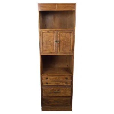 Pre-owned Thomasville Vintage Oak Wall Unit With Brass Hardware By  In Brown