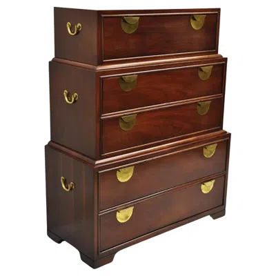 Pre-owned Thomasville Vintage  Chinoiserie Mahogany Triple Dresser Tall Chest Highboy In Brown