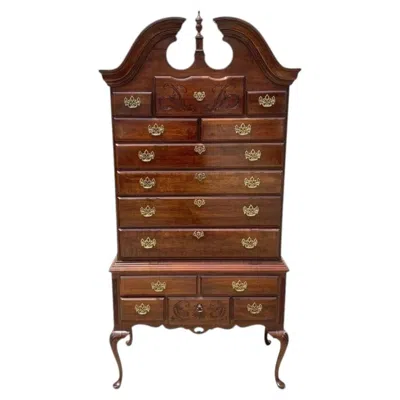 Pre-owned Thomasville Vintage  Queen Anne Style Cherry Wood Highboy Tall Chest Dresser In Brown