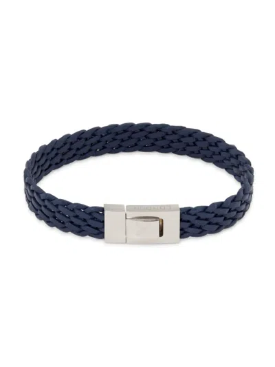 Thompson Of London Braided Leather & Sterling Silver Bracelet In Blue