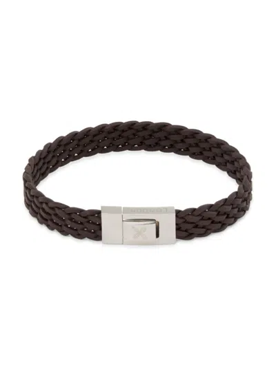 Thompson Of London Braided Leather & Sterling Silver Bracelet In Brown