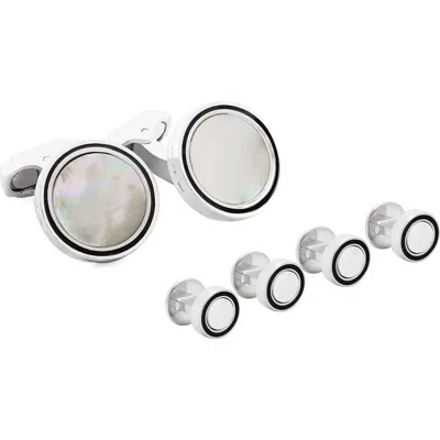 Thompson Of London Tambor Mother-of-pearl Cuff Links & Studs Set In White