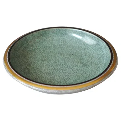 Pre-owned Thorkild Olsen Royal Copenhagen Crackle Glazed Bowl. , Denmark, 1954. Green Gold.