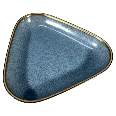 Pre-owned Thorkild Olsen Triangular, Royal Copenhagen 1958 Pale Blue Crackle Glazed Trinket Dish #4069