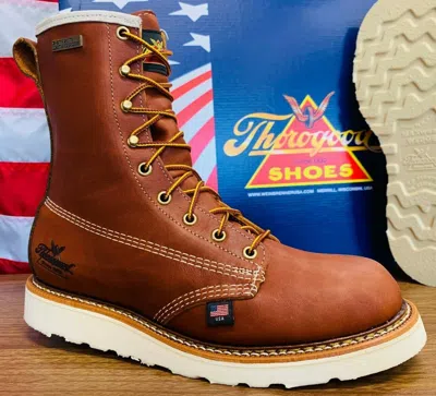 Pre-owned Thorogood 814-4008 Men Size 14 D Waterproof Wedge Bottom 8" Boots Usa Made In Full Grain Tobacco Oil Tanned Leather