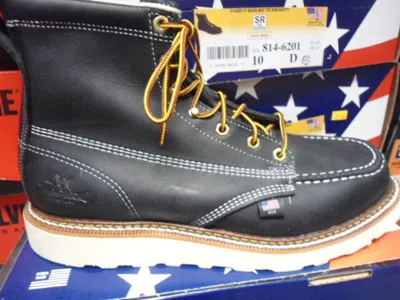Pre-owned Thorogood 814-6201 American Heritage 6" Black Toe Wedge Sole Boots Usa Made