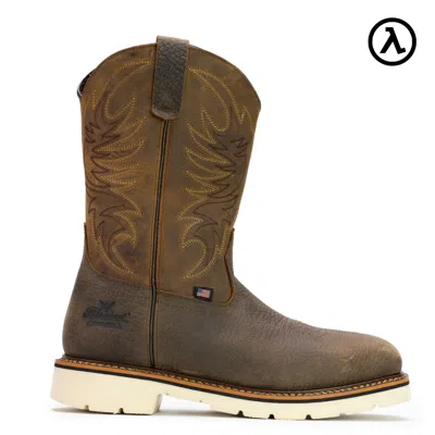 Pre-owned Thorogood American Heritage Square Toe Wellington Safety Toe Boots 804-4331 In Crazyhorse Upper/pebble Brown Bottom