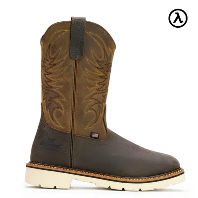 Pre-owned Thorogood American Heritage Square Toe Wellington Western Work Boots 814-4332 In Crazyhorse Upper/pebble Brown Bottom