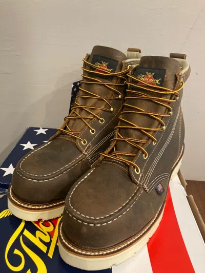 Pre-owned Thorogood American Union Made In Usa Astm Safety Toe Work Boots 804-4375 In Brown