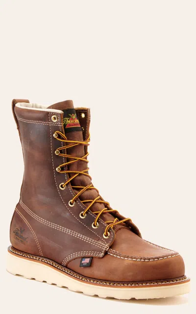 Thorogood Men's American Heritage Crazy Horse Brown Moc Toe 8" Lace Up Work Boot