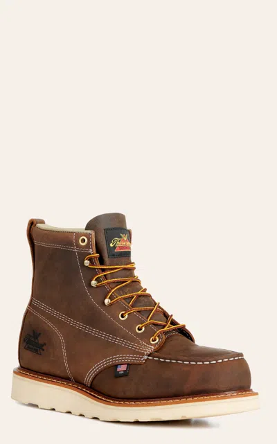 Thorogood Men's American Heritage Crazy Horse Moc Steel Toe Wedge 6" Work Boots In Brown