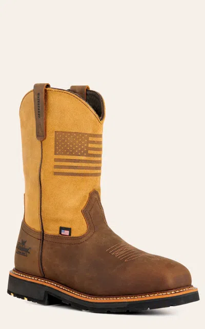 Thorogood Men's Brown And Tan With Usa Flag Wide Square Composite Toe Work Boots