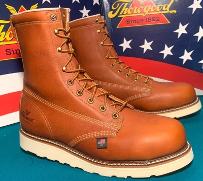 Pre-owned Thorogood Men Size 11 D Plain Toe 814-4364 Wedge Bottom 8inch Boots Usa Made In Full Grain Tobacco Oil Tanned Leather