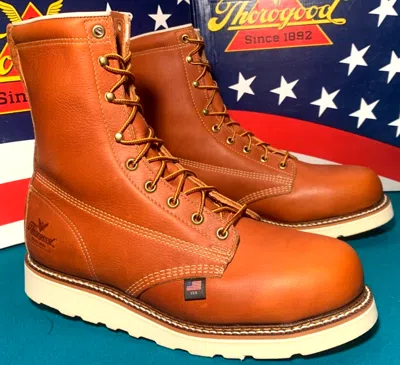 Pre-owned Thorogood Men Size 11 Ee 804-4364 Steel Plain Toe Wedge Bottom Boots Union Usa In Full Grain Tobacco Oil Tanned Leather
