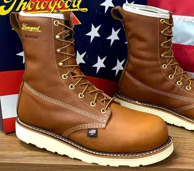 Pre-owned Thorogood Men Size 9 D Compositetoe Safetytoe Waterproof 804-4210 Usa Made Boots In Full Grain Tobacco Oil Tanned Leather