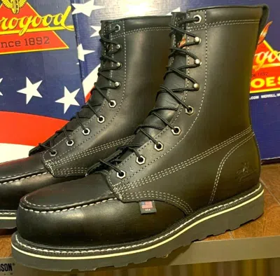 Pre-owned Thorogood Mens Size 8 1/2 D Steel Toe Boots 804-6208 Wedge Bottom Black Boots