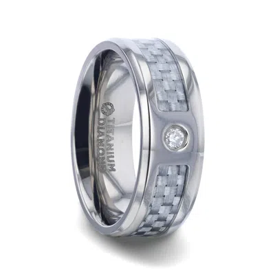 Pre-owned Thorsten Maybach Light Gray Carbon Fiber Titanium Men's Wedding Band With White Diamond I