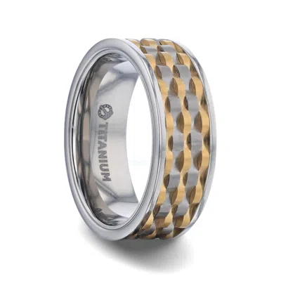 Pre-owned Thorsten Montrose Wavy Gold And Gunmetal Pattern Inlaid Titanium Men's Wedding Band In Multicolor