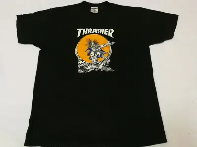 Pre-owned Thrasher X Vintage 90's Thrasher Pushead Tee Skateboard Skate In Black