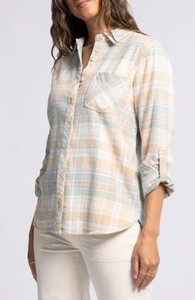 Thread & Supply Audrey Plaid Cotton Flannel Roll Tab Button-up Shirt In Sand Vapor Plaid