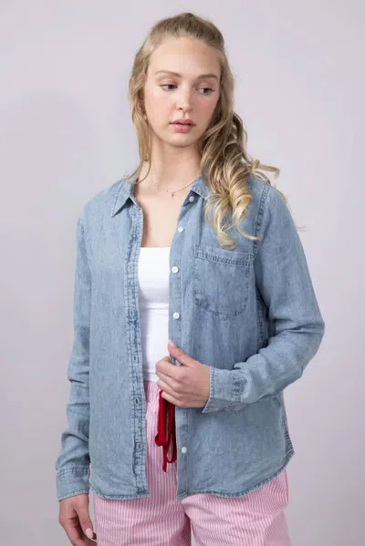 Thread & Supply Button Down Denim Shirt In Light Wash In Blue