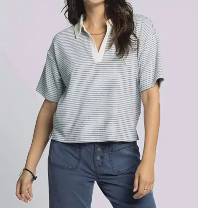 Thread & Supply Calix Collared V-neck Top In White Navy In Blue