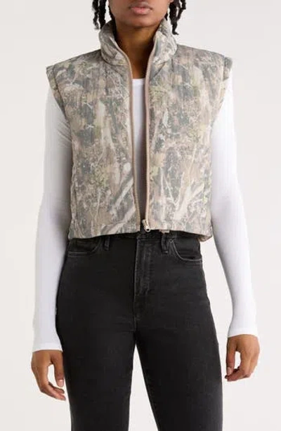 Thread & Supply Camo Crop Puffer Vest In Gray