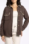 Thread & Supply Carmine Contrast Trim Cotton Blend Fleece Jacket In Brown