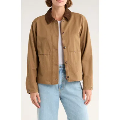 Thread & Supply Corduroy Collar Cotton Barn Jacket In Brown