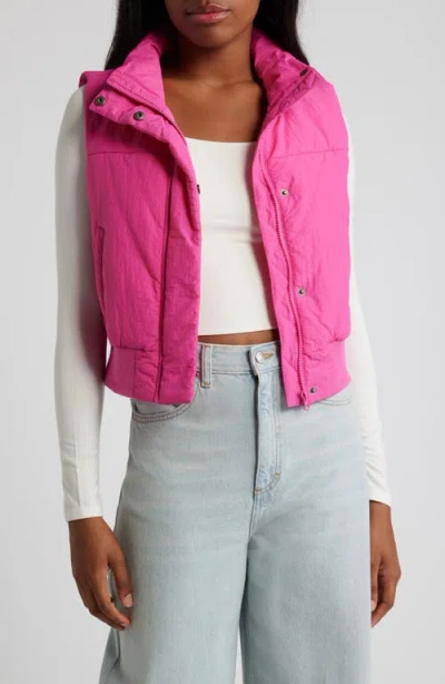 Thread & Supply Crop Puffer Vest In Fuchsia Fedora
