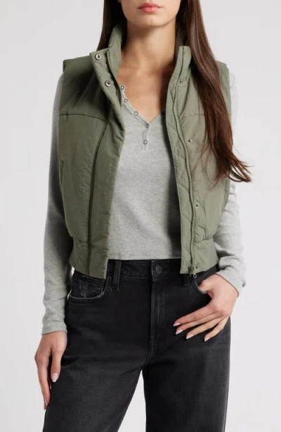 Thread & Supply Crop Puffer Vest In Olive