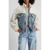 Thread & Supply Denim & Faux Shearling Trucker Jacket In Blue