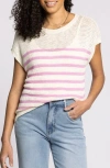 Thread & Supply Elfie Stripe Short Sleeve Cotton Blend Sweater In White
