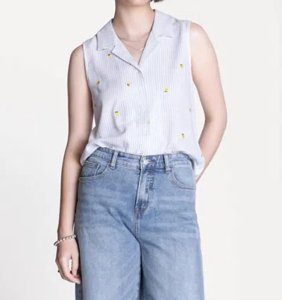 Thread & Supply Elowyn Collared Top In Blue Stripe Lemon