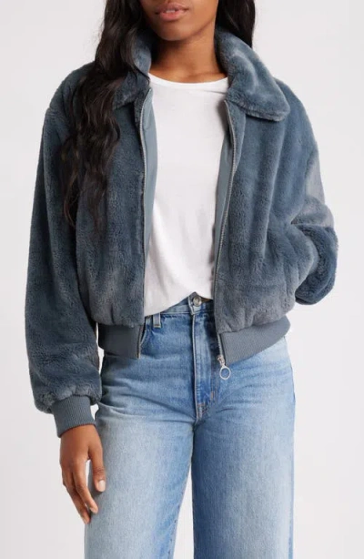 Thread & Supply Faux Fur Jacket In Dusty Blue