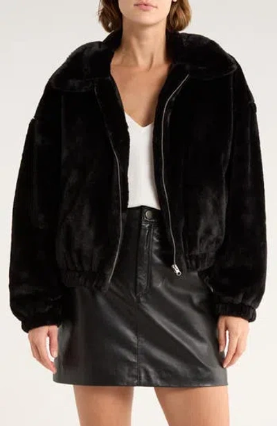 Thread & Supply Faux Fur Zip Bomber Jacket In Black