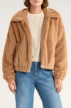 Thread & Supply Faux Fur Zip Bomber Jacket In Brown