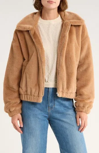 Thread & Supply Faux Fur Zip Bomber Jacket In Brown