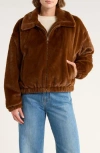 Thread & Supply Faux Fur Zip Bomber Jacket In Brown