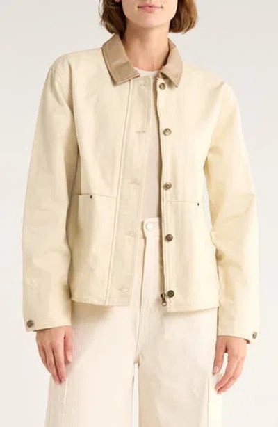 Thread & Supply Faux Leather Collar Cotton Barn Jacket In Neutral