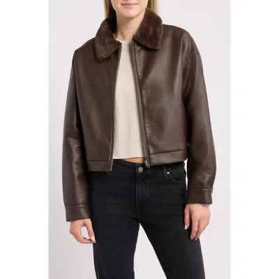 Thread & Supply Faux Leather Zip Jacket In Dark Brown