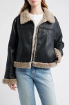 Thread & Supply Faux Shearling Trim Faux Leather Jacket In Black