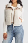 Thread & Supply Fleece Lined Puffer Vest In Cream Brown Combo