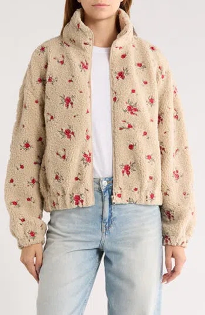 Thread & Supply Floral Embroidered Faux Shearling Jacket In Multi
