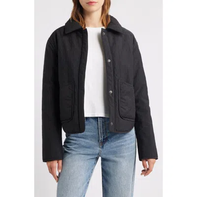 Thread & Supply Floral Puffer Shirt Jacket In Black