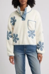 Thread & Supply Flower Patch Faux Shearling Pullover In White