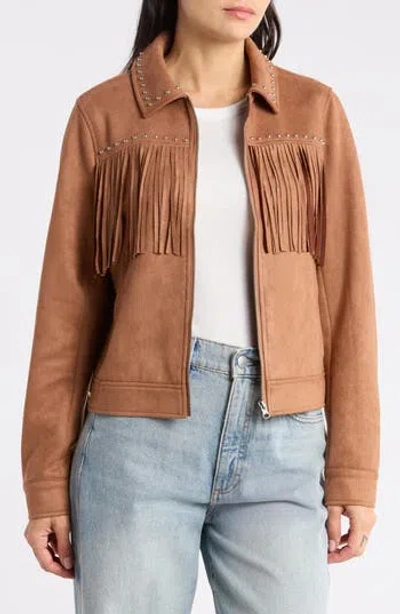 Thread & Supply Fringe Faux Suede Jacket In Cherrywood