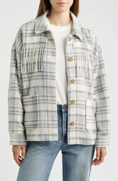 Thread & Supply Fringe Plaid Shacket In Gray